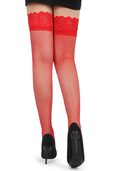 Bas résille jarretière dentelle Rouge - Ohyeah