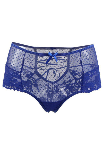 Tanga lacé dentelle taille haute Bleu - Litolu Lingerie