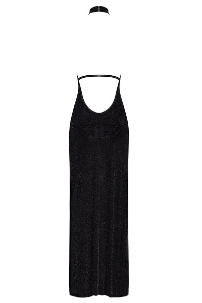 Robe longue en maille pailletée Onyx F372 - Noir Handmade
