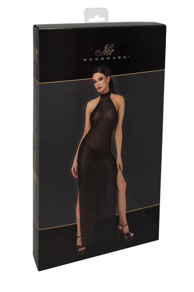 Robe longue en maille pailletée Onyx F372 - Noir Handmade