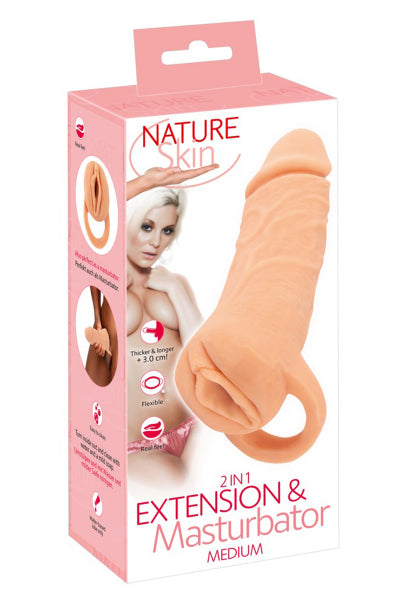 Masturbateur et extension de pénis 18,5 cm - Nature Skin