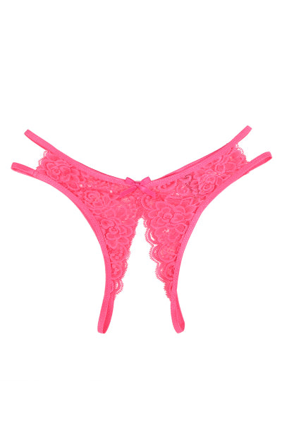 String ouvert dentelle Rose - Litolu Lingerie