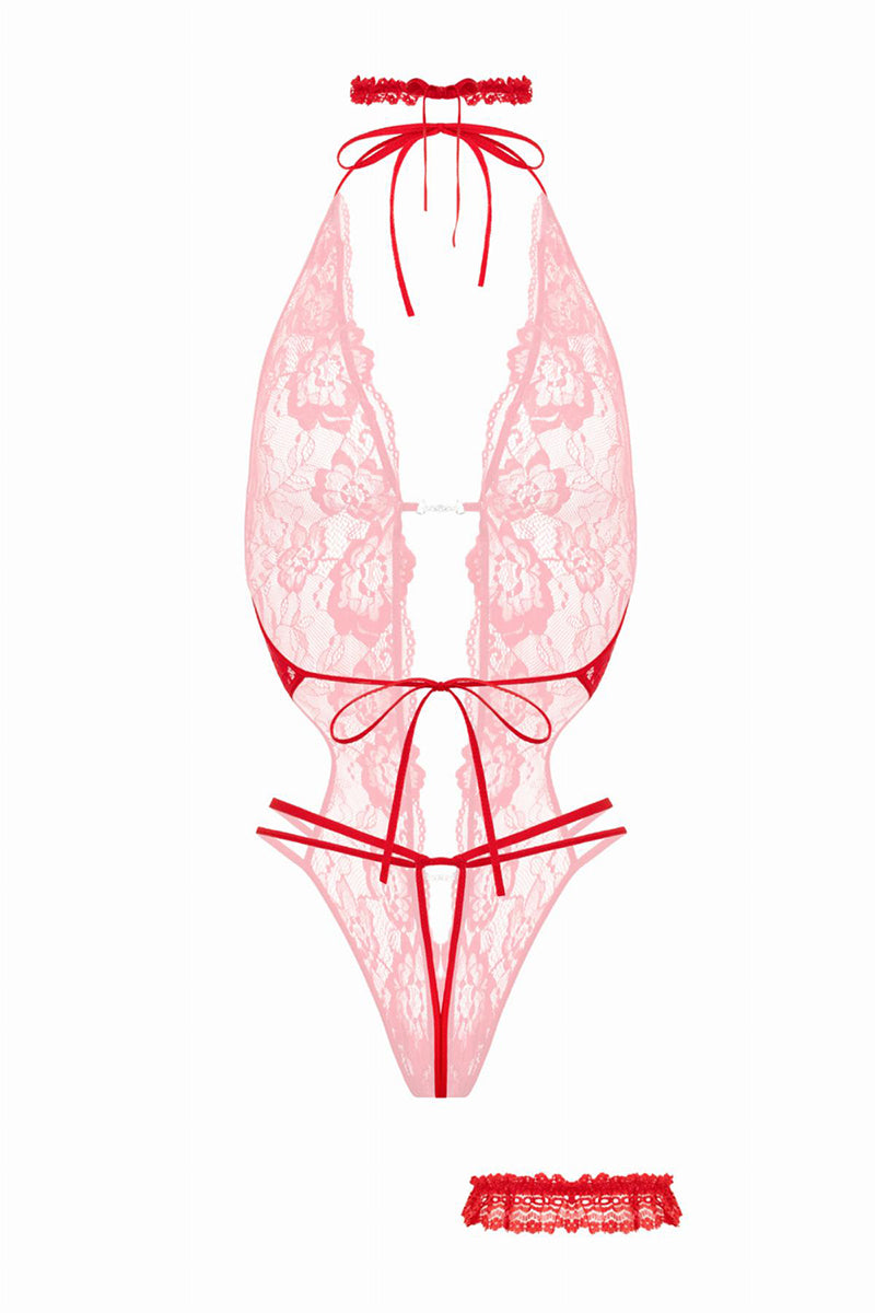 Ensemble body ouvert rouge