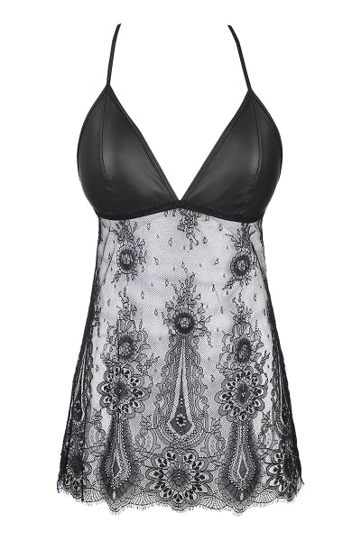Nuisette dentelle et wetlook noire V-9789 - Axami