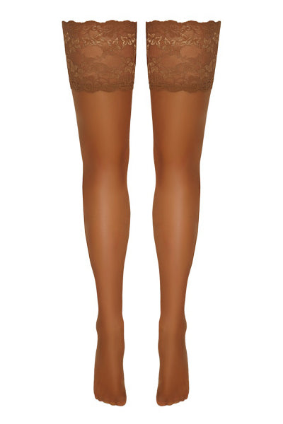 Bas autofixants large jarretière dentelle beige - Cotelli Legwear