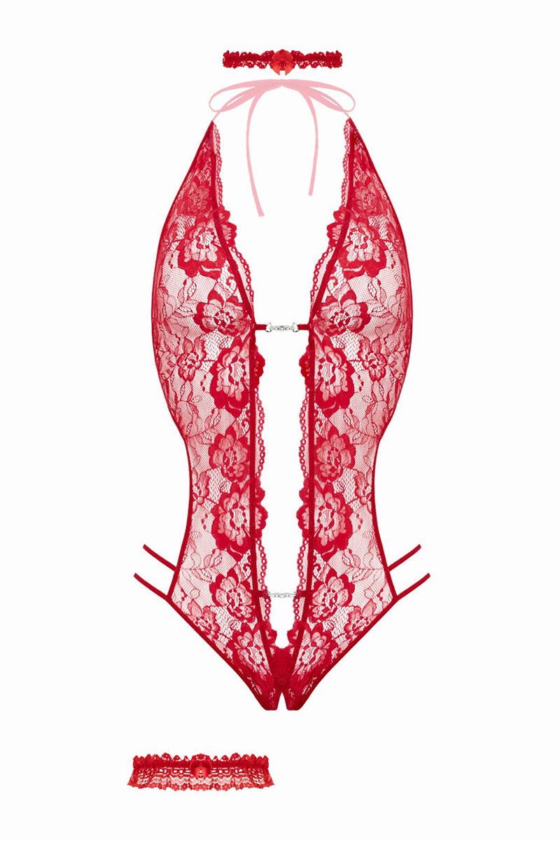 Ensemble body ouvert rouge