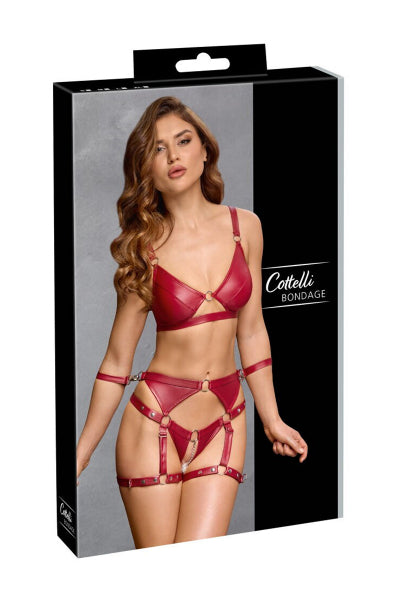 Set soutien-gorge et slip à jarretelles ouvert rouge - Cottelli BONDAGE