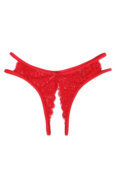 String ouvert dentelle Rouge - Litolu Lingerie